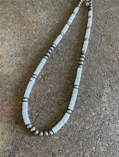 Sterling Silver White Buffalo Turquoise Bead Necklace 24 Inch Etsy