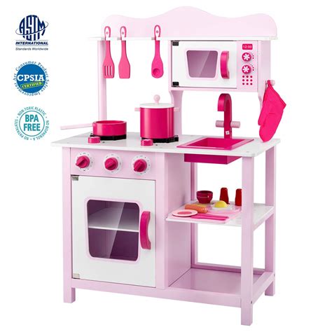 Kitchen utensil set,silicone cooking utensils with wooden handles,7pcs kitchen tools spatula set spoon for nonstick cookware,kitchen gadgets with turner tongs scrubber,apartment essentials best gifts: Best kids pink kitchen set - 4U Life