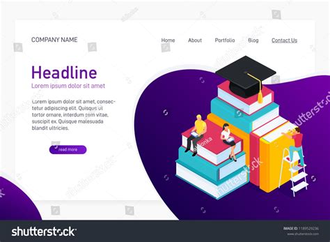 Concept Of Web Site Main Page With Isometric Concept Of E Learning