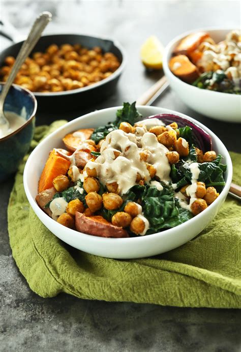 AMAZING Sweet Potato Chickpea Buddha Bowl With Kale Red Onion And A
