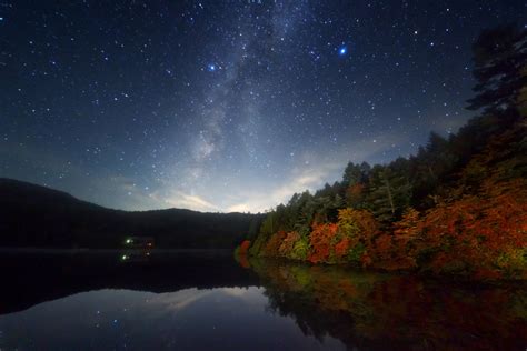 Starry Night On Autumn Lake Hd Wallpaper Background Image 2700x1800
