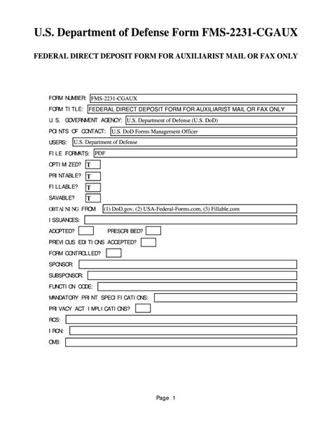Fillable Online Us Department Of Defense Form Fms 2231 Cgaux Fax Email