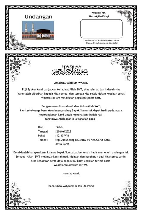 Download Contoh Undangan Walimatussafar Haji Word Yang Dapat Diedit
