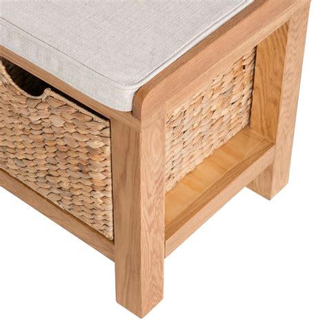 Surrey Oak Hall Bench Baskets And Soft Fabric Seat Rustic Waxed Oak