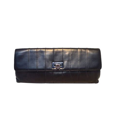 Chanel Black Pleated Lambskin Leather Clutch For Sale At 1stdibs