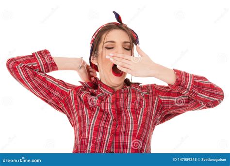 portrait of tired girl who yawns stock image image of attractive female 147059245
