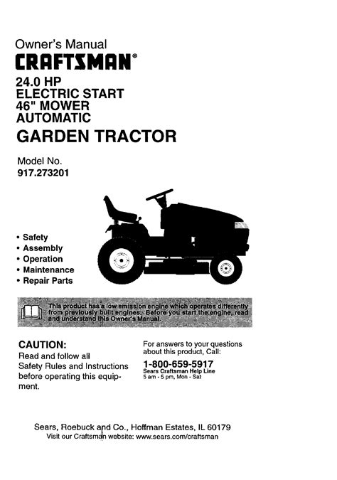 Craftsman 917273201 User Manual 24 Hp Electric Start 46 Mower Automatic