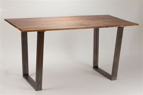 Modern Dining Table Solid Wood And Trapezoid Steel Legs
