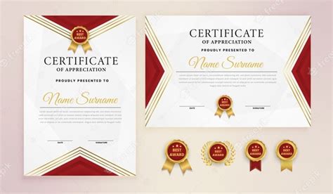Certificado De Premio Elegante De Oro Rojo Moderno Con Insignias