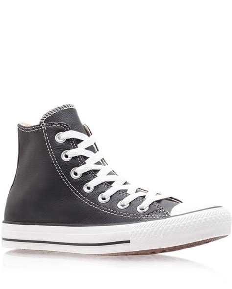 Converse Black Chuck Taylor Leather Hi Top Trainers In Black Lyst