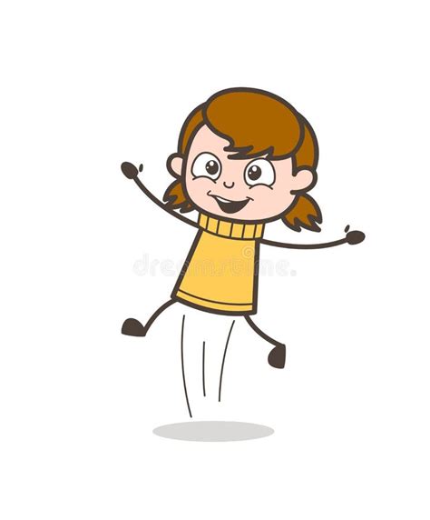 Joyful Kid Jumping In Excitement Cute Cartoon Girl Illustration Stock