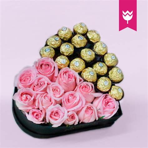 Caja Corazón Con Rosas Y Ferreros Flores4u