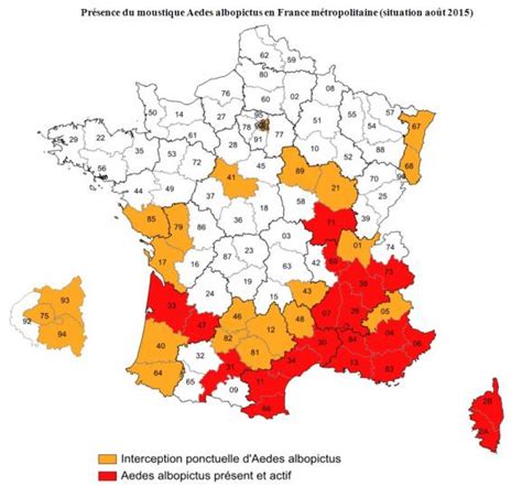 Carte Les Départements Où Le Moustique Tigre A été Repéré En France