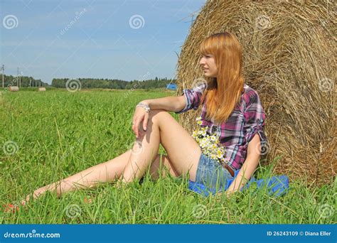 Woman In A Field With Hay Bales Royalty Free Stock Images Image