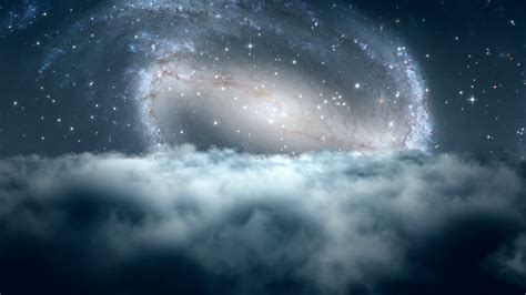Flying Through Dense Clouds At Night With Beautiful View Of Andromeda