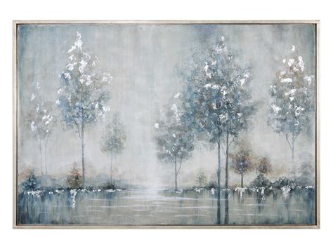 Blue And Silver Trees Handpainted Framed Canvas Art 61w X 41h