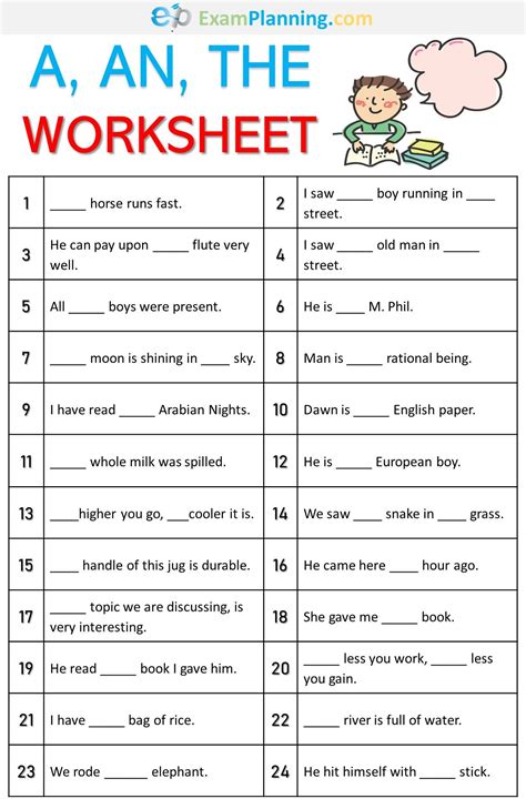 A An The Worksheet We Have Already Learned The Definite And