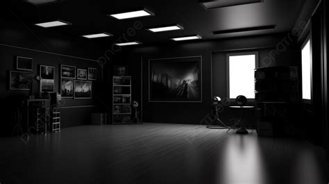 Art Studio Dark Room With Red Light Background 3d Render Black Studio