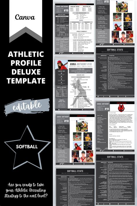Softball Athletic Profile Deluxe Template Black Editable