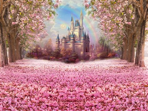 Photography Backdrop Fairytale Castle Pink Woods Children Princess