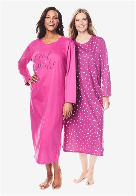 Long Sleeve Sleepshirt 2 Pack By Dreams And Co® Plus Size 2 Pack