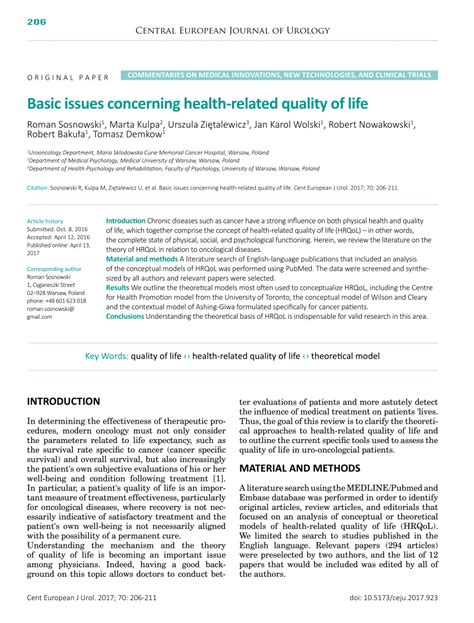 pdf basic issues concerning health related quality of life