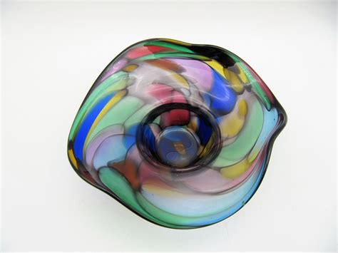 Vintage 5 5 Hand Blown Art Glass Bowl Multicolored Floppy Etsy Art Glass Bowl Glass Art