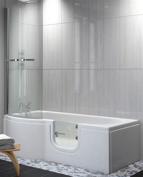 Walk in tubs often make bathing easier for seniors and for individuals with limited mobility. Satin Glass P shape walk-in shower bath - Practical Bathing