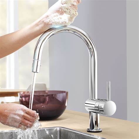 The advanced motion sensor technology helps you to do one task to the next without turning the faucets. Grohe Minta Touchless Single Handle Single Hole Standard ...
