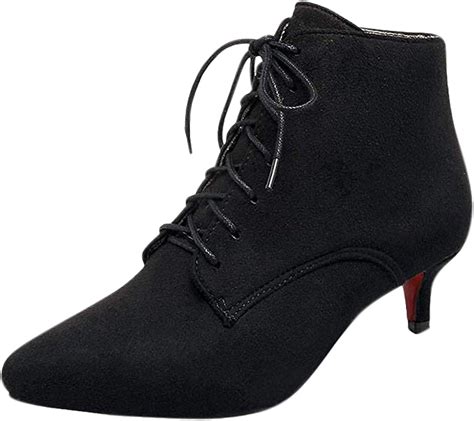 Frestepvie Womens Oxfords Kitten Heel Ladies Lace Up Ankle Boots