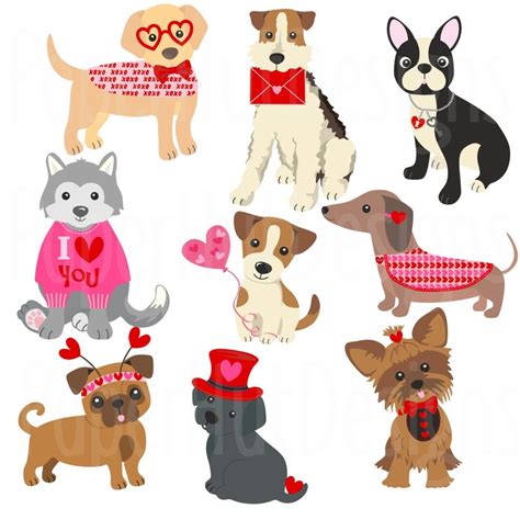 Valentine Dogs Clipart 2 Valentine Clipart Dog Clipart Puppy Etsy