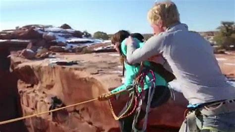 man pushes timid girlfriend tied to 400 foot rope off cliff fox news video