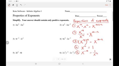 Kuta Software Algebra 1 Properties Of Exponents Part 1 Ingwan