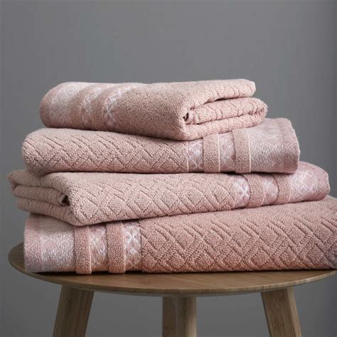 Catherine Lansfield Malawa Geo Pink Towels Blush 100 Cotton Bathroom