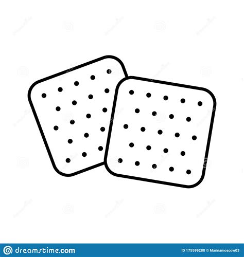 Two Crackers Line Art Icon Of Crisp Snack Biscuit Stock Vector