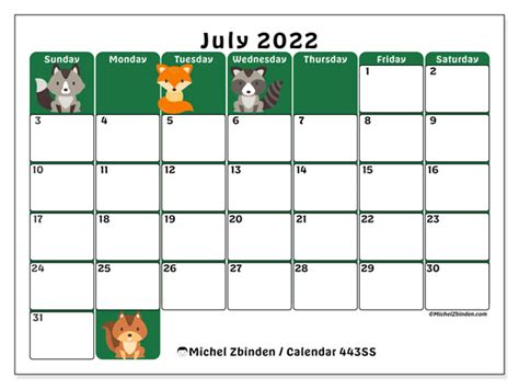 July 2022 Calendars “sunday Saturday” Michel Zbinden En