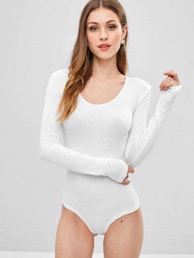 Ribbed Long Sleeve Scoop Snap Crotch Bodysuit White White