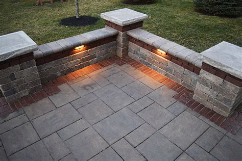 Stone Paver Patio With Accent Band Seating Walls And Led