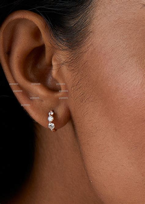K Gold Moissanite Earring Graduated Diamond Huggie Earring Etsy