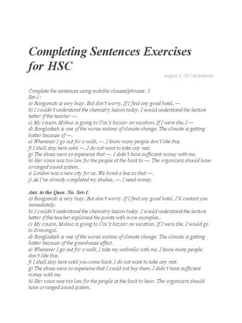 4 Completing Sentences Exercises For Hsc Pdf Sentence Linguistics
