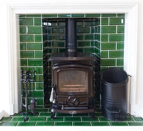 Green Tiled Wood Burning Fireplace Wood Burning Stoves Living Room