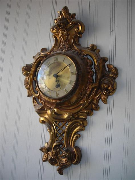 Antique Vintage French Clock Brass Ornate Wall Clock Wind Up