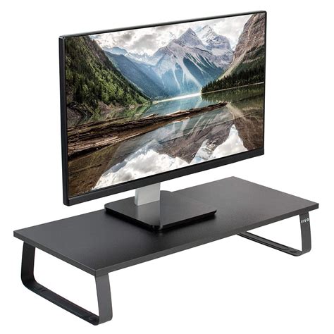 Vivo Black 24 Inch Monitor Riser Wood And Steel Desktop Stand Screen