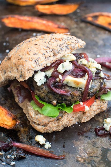 Mushrooms are surprisingly similar in taste and texture to meat when cooked, so they are the perfect ingredient for vegetarian veggie burgers! Blue Cheese Mushroom Burger With Caramelised Red Onions ...