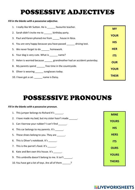 Possessive Adjectives And Pronouns Ficha Interactiva Y Descargable