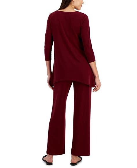 Jm Collection Womens 34 Sleeve Knit Top And Wide Leg Pull On Pants