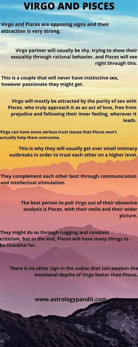 Being chivalrous is an indefinite way to her heart as she will always appreciate the thought of a gift rather than the extravagance. Virgo man Pisces woman compatibility in love online (Virgo ...