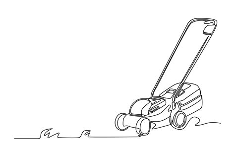 Single One Line Drawing Lawn Mower Home Appliances Concept Continuous