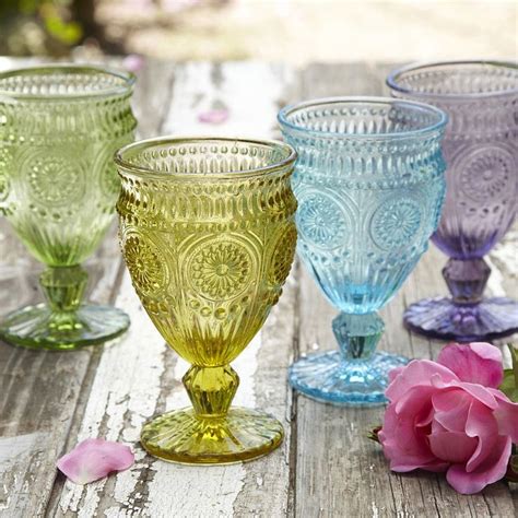 Vintage Style Goblets Vintage Drinking Glasses Colored Glassware Vintage Glassware