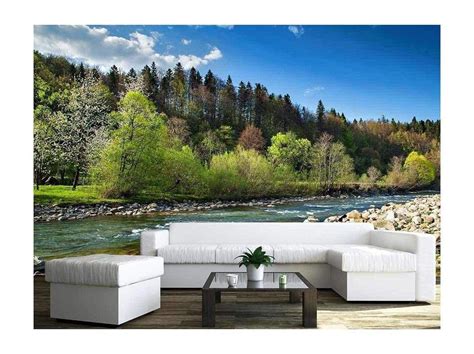 Wall26 Landscape With Forest River And Stones Removable Wall Mural
